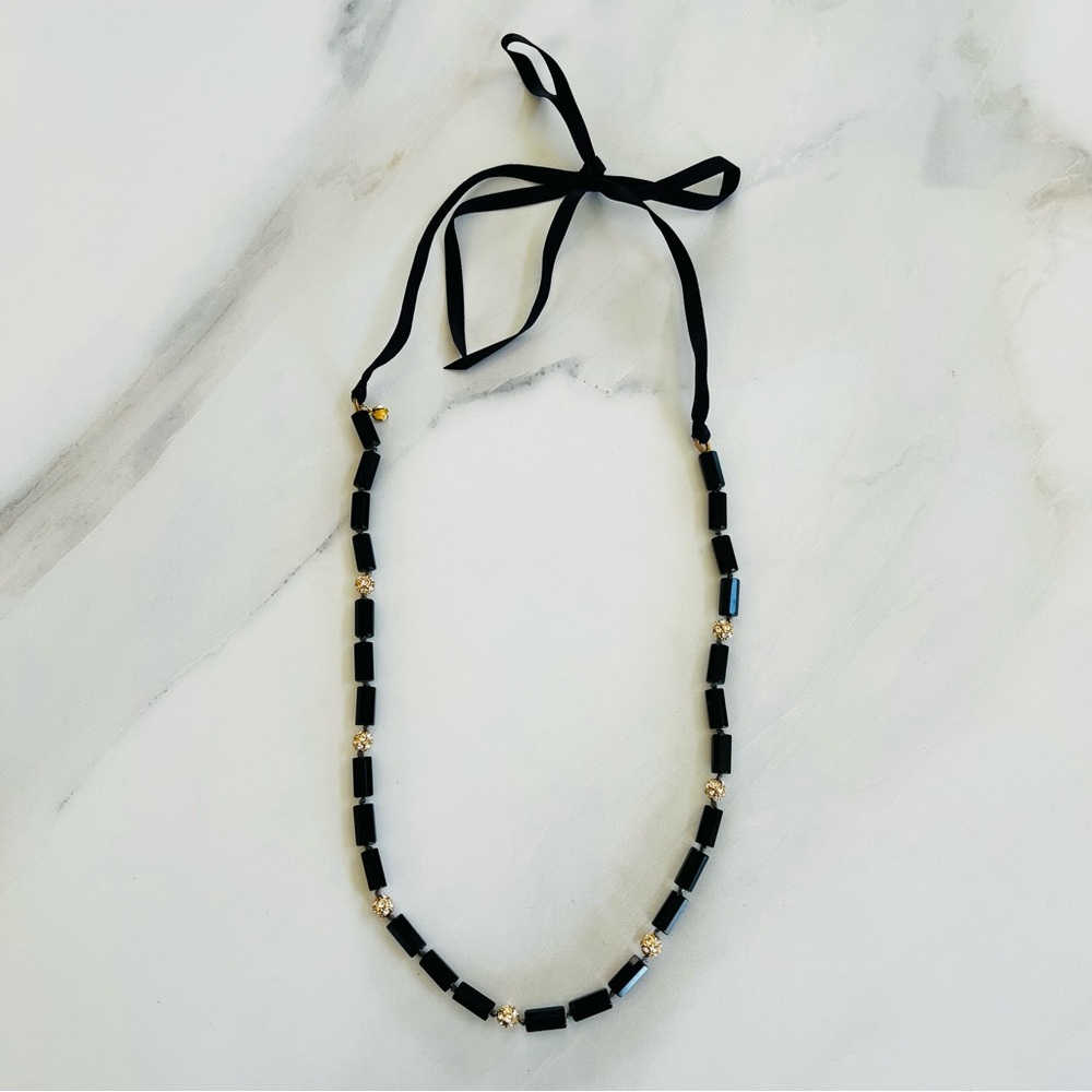 💚 NWOT💚 J.CREW Black Rhinestone Ribbon Necklace